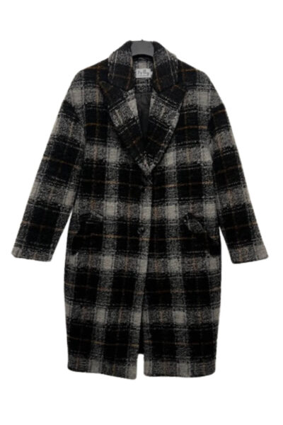 Damski wełniany płaszcz w kratę w kolorze czarnym